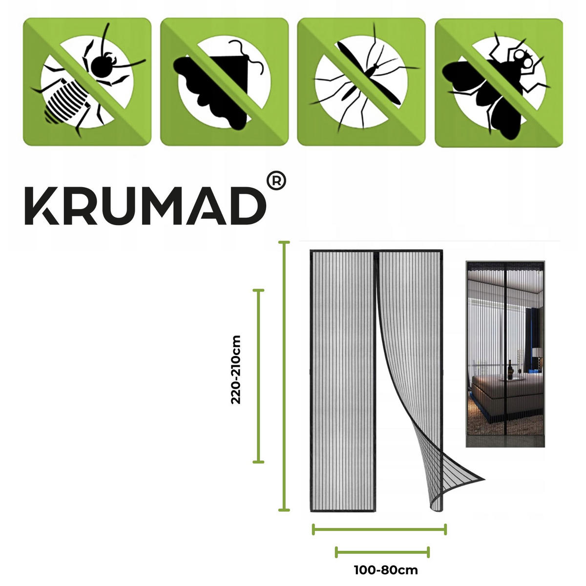 FLIEGENGITTER tür Magnet Insektenschutz - Schwarz, Kunststoff (20/80cm) - KRUMAD