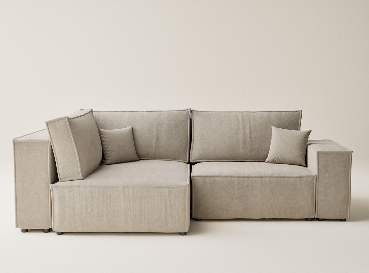 ECKSOFA MIT SCHLAFFUNKTION Tonga Beige Webstoff - Beige/Schwarz, Holz/Holzwerkstoff (105/225cm) - Maison de Reve