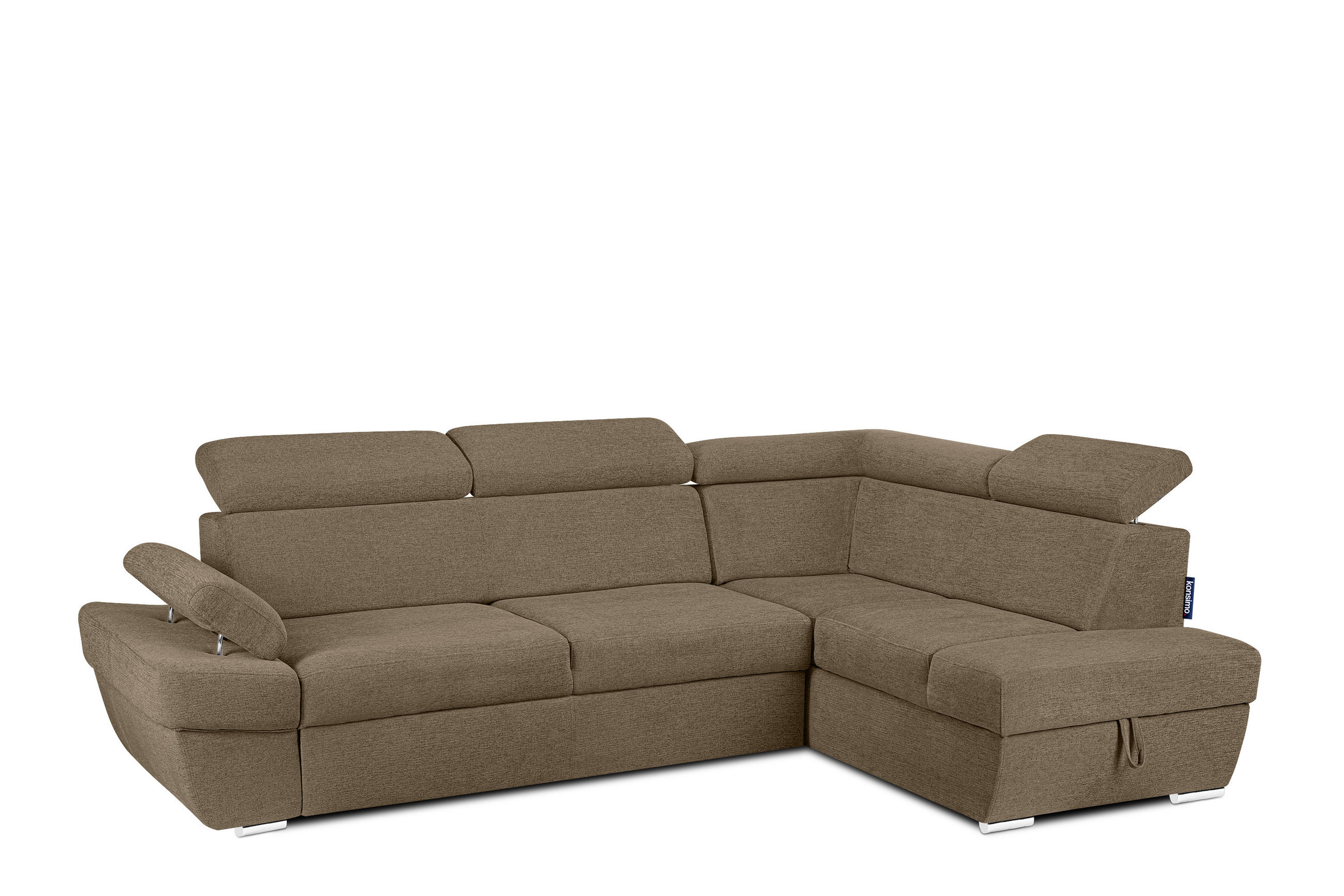 SCHLAFECKSOFA RATLO rechts 4/5-Sitzer mit Bettkasten in Lederoptik, braun - Hellbraun/Silberfarben, Textil (270/190cm) - KONSIMO®