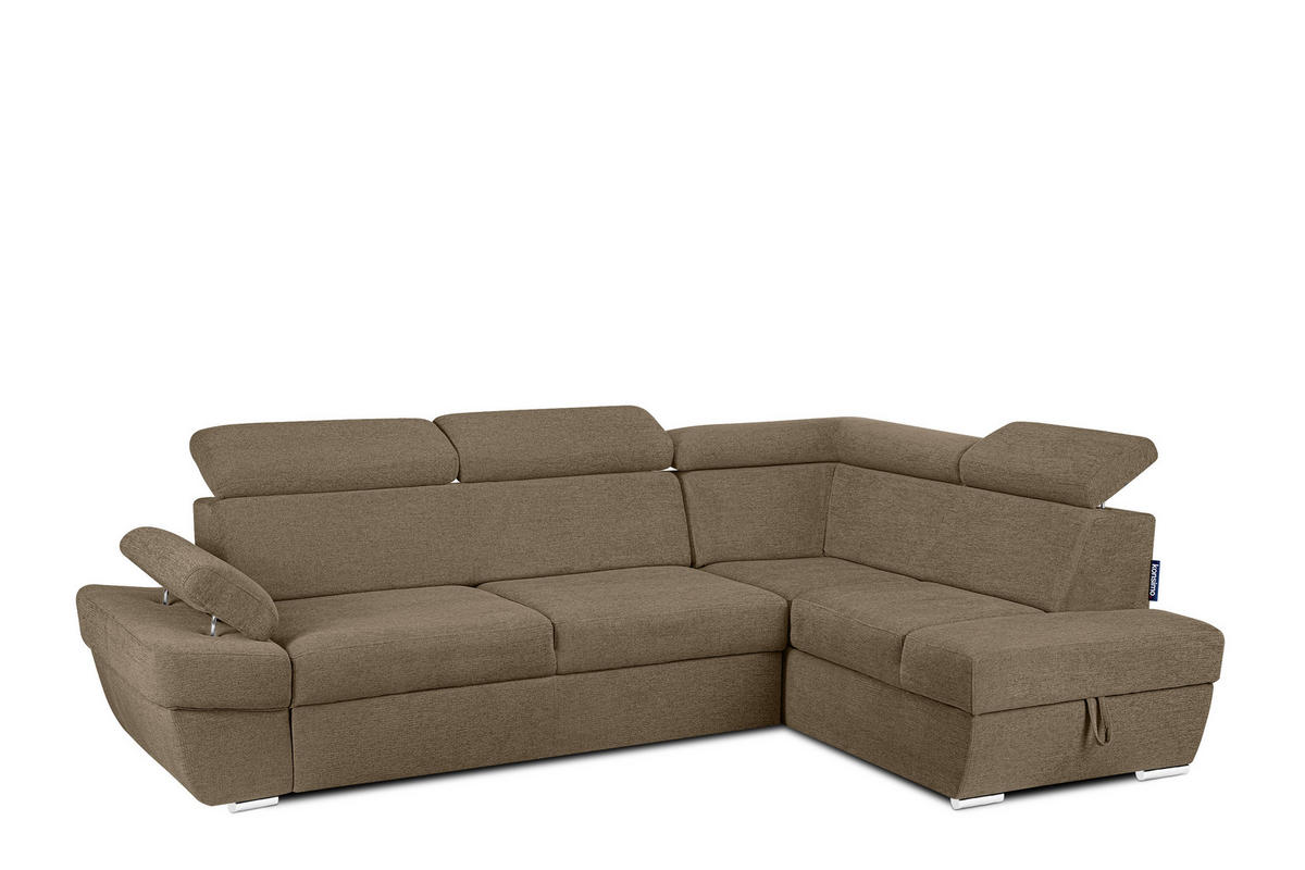 SCHLAFECKSOFA RATLO rechts 4/5-Sitzer mit Bettkasten in Lederoptik, braun - Hellbraun/Silberfarben, Textil (270/190cm) - KONSIMO®