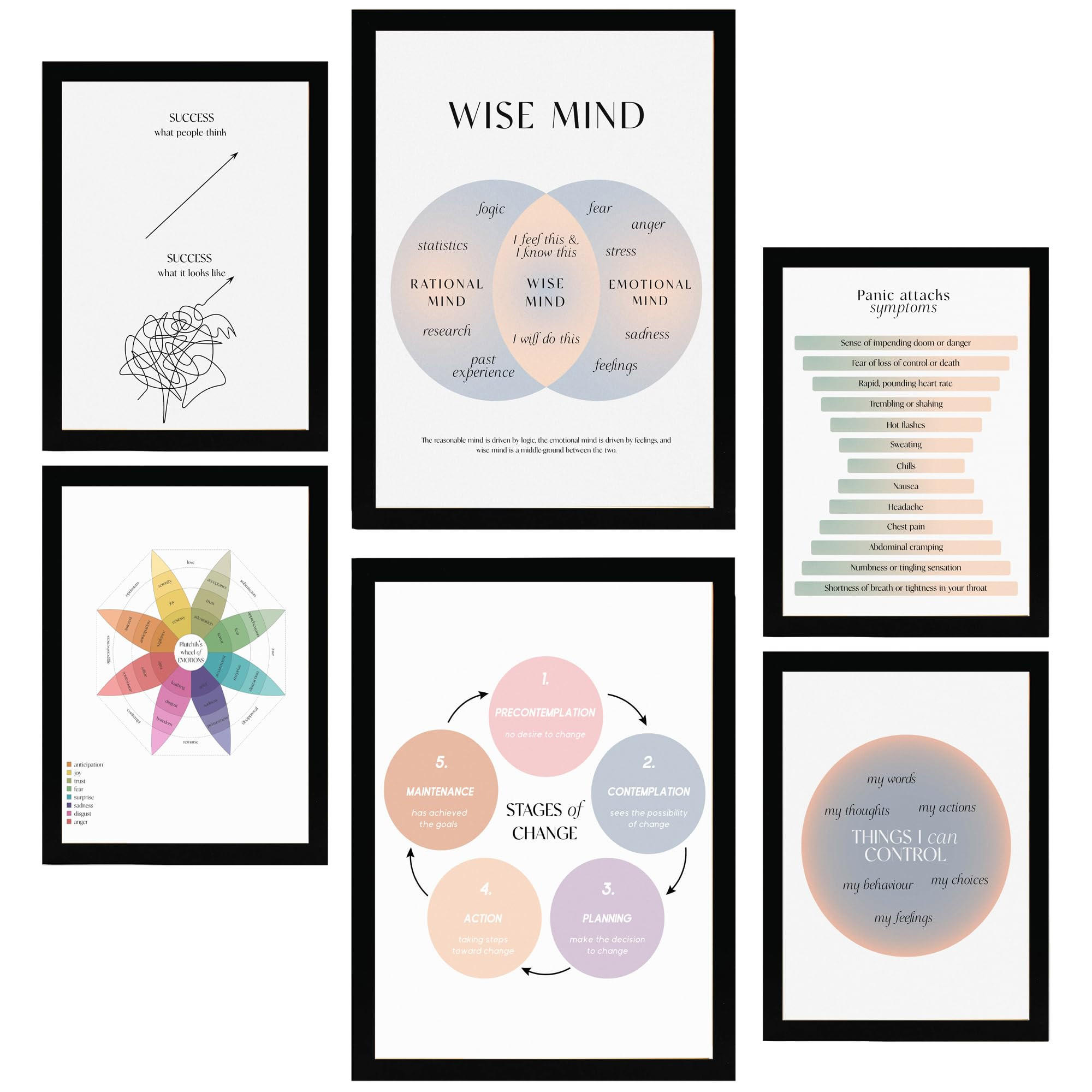 POSTER Set Mit 6 Wellness 2 A3 & A4 Schwarzer Rahmen - Schwarz, Papier (29/3cm) - Nacnic