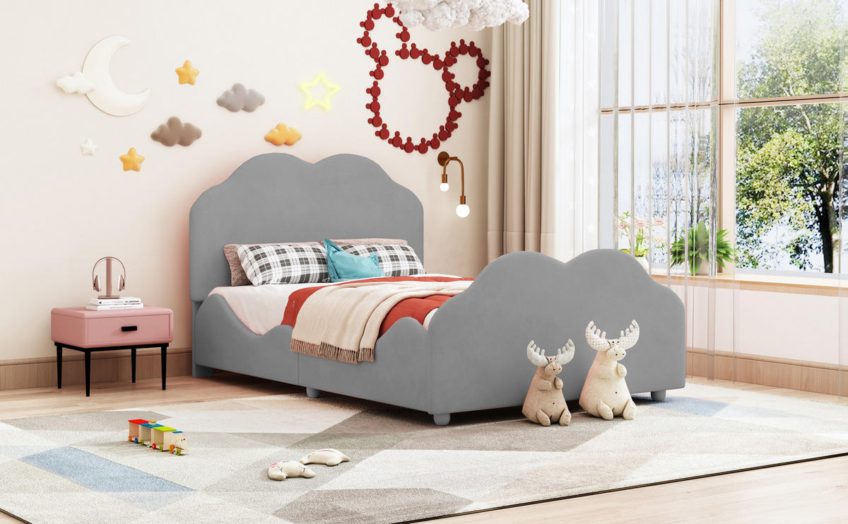 KINDERBETT 90x200 cm Samt grau - Grau, Textil (90/200cm) - LEBENLANG