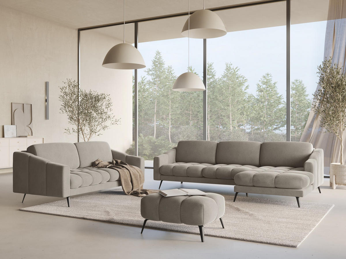 ECKSOFA Rechts Samt Stoff Grau - Taupe/Schwarz, Textil/Metall (264/160cm) - Makamii