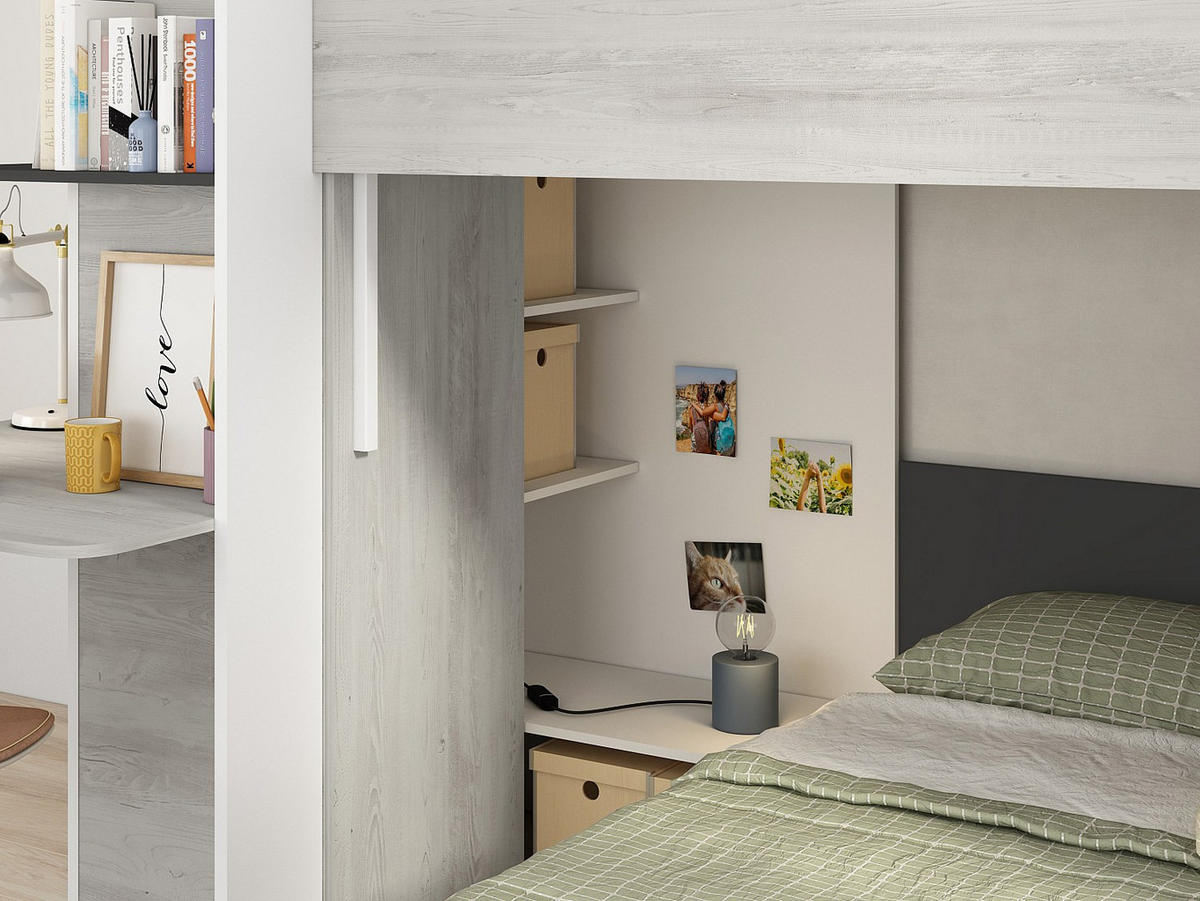 ETAGENBETT - 2 Personen - holz - schwarz, hellgrau Samuel - Schwarz/Grau, Holz (90/190cm) - Vente-Unique