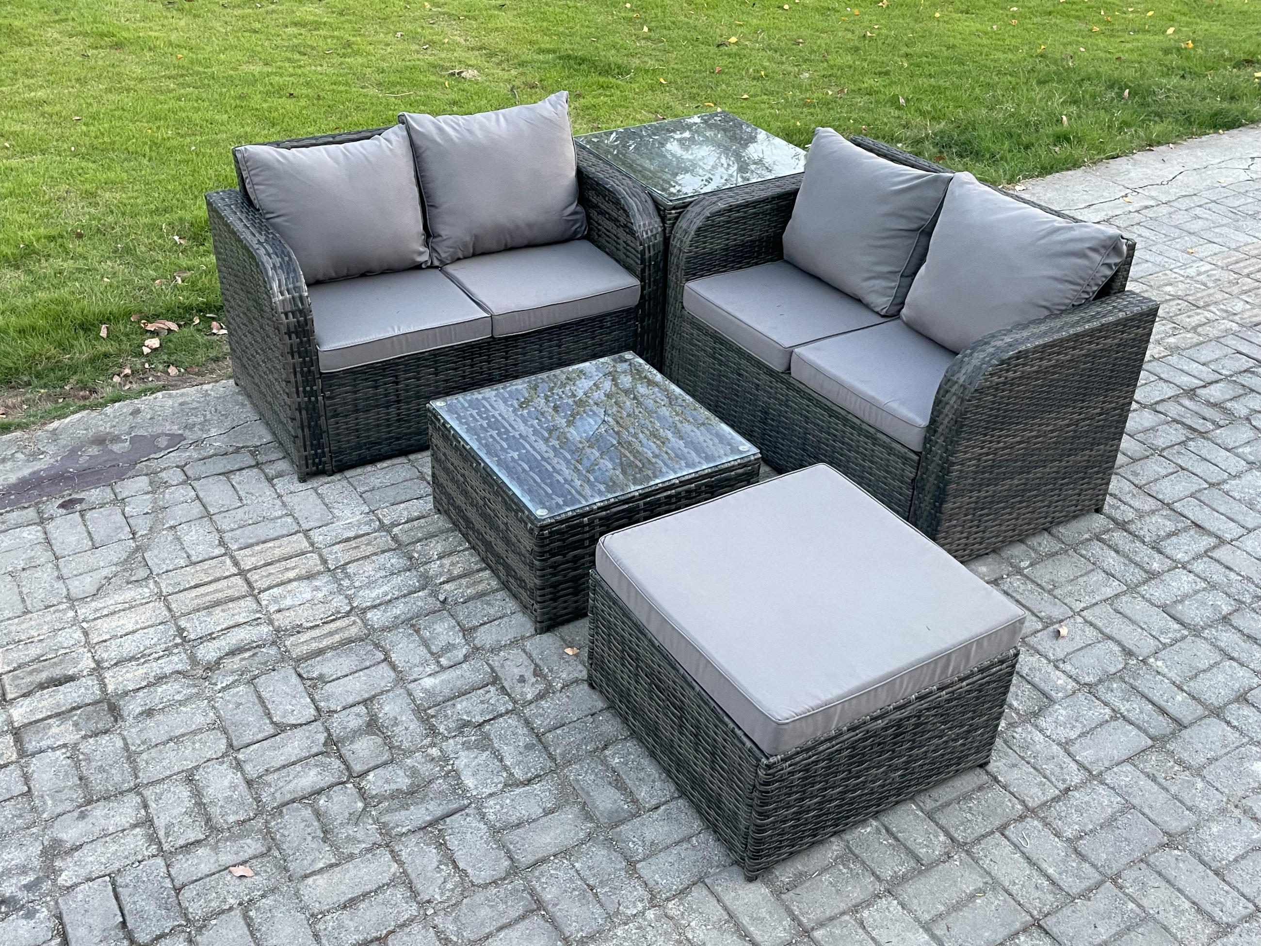 GARTENMÖBELGARNITUR Polyrattan Dunkelgrau 5-Sitzer - Dunkelgrau, Metall - Fimous