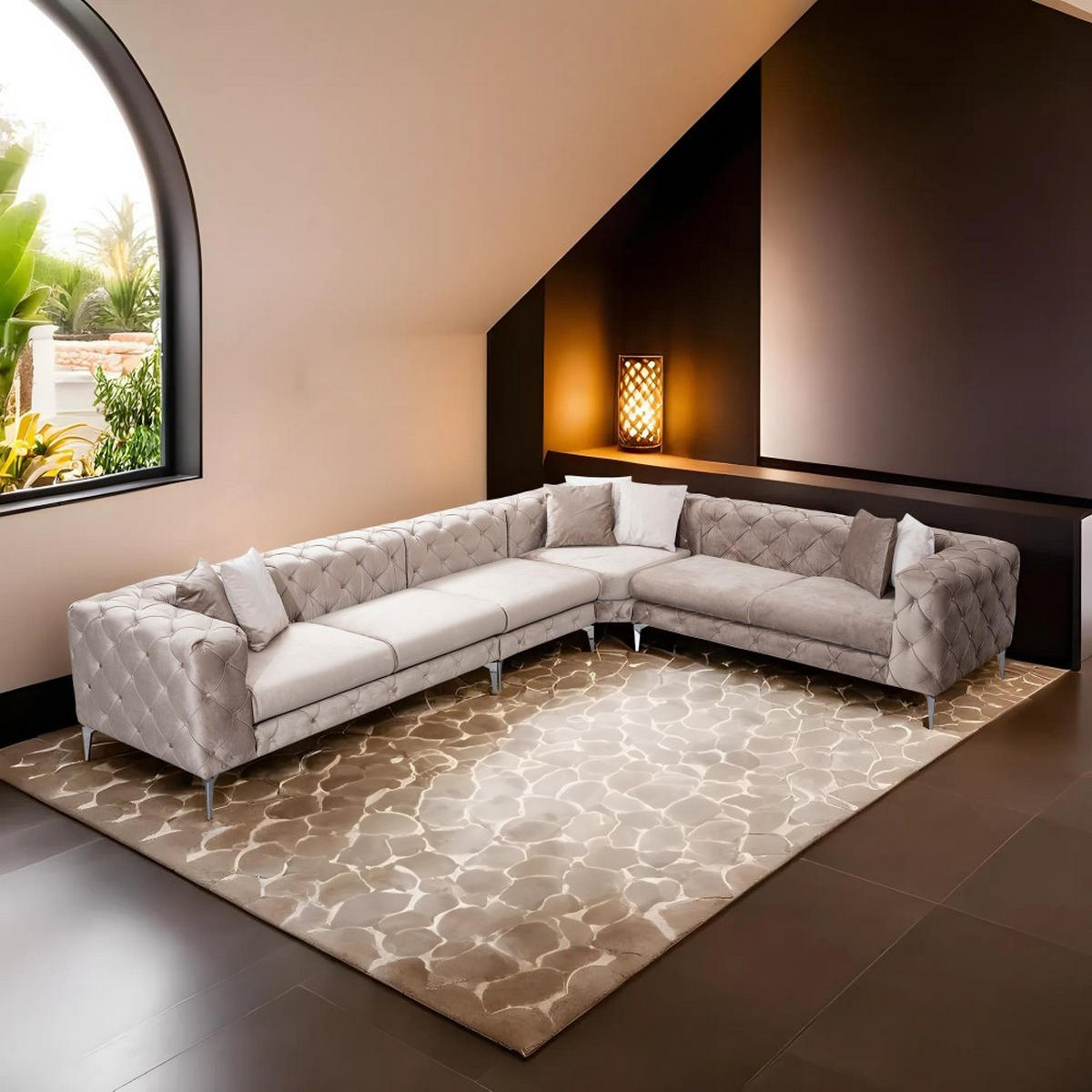 ECKSOFA mit großzügiger XXL Sitzfläche für die ganze Familie - Chromfarben/Beige, Holz/Textil (270/310cm) - myHomelando