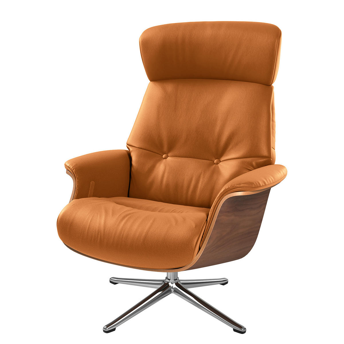 SESSEL - manuell verstellbar - Chromfarben/Cognac, Leder (83/110/88cm) - home24