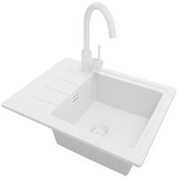 GRANITSPÜLE Kopenhagen Easy, 2-er set Alles Weiß 55/44 cm 1 Becken + Küchenarmatur 32/20 cm + Ablauf-Set ab 45er Unterschrank - Weiß, Kunststoff (55/17/44cm) - Primagran