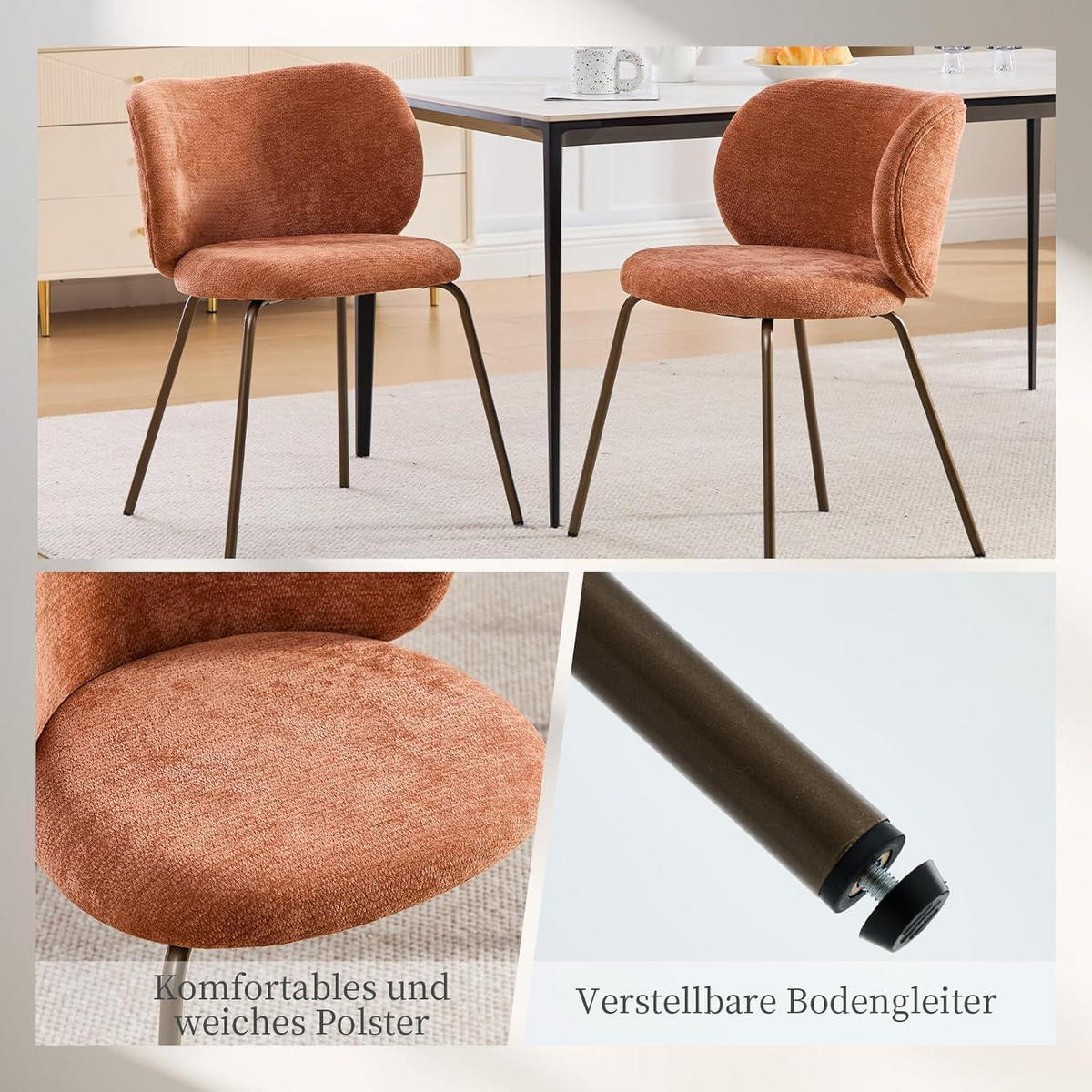 ESSZIMMERSTUHL 1er Set Chenille Orange mit Metallbeinen - Orange, Textil (52/80/46.5cm)