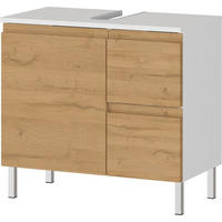 WASCHBECKENUNTERSCHRANK Weiß und Eiche Grandson 60x34x56 cm mit Chromfüßen VEER - Weiß, Holz/Metall (60/56/34cm) - KADIMA DESIGN