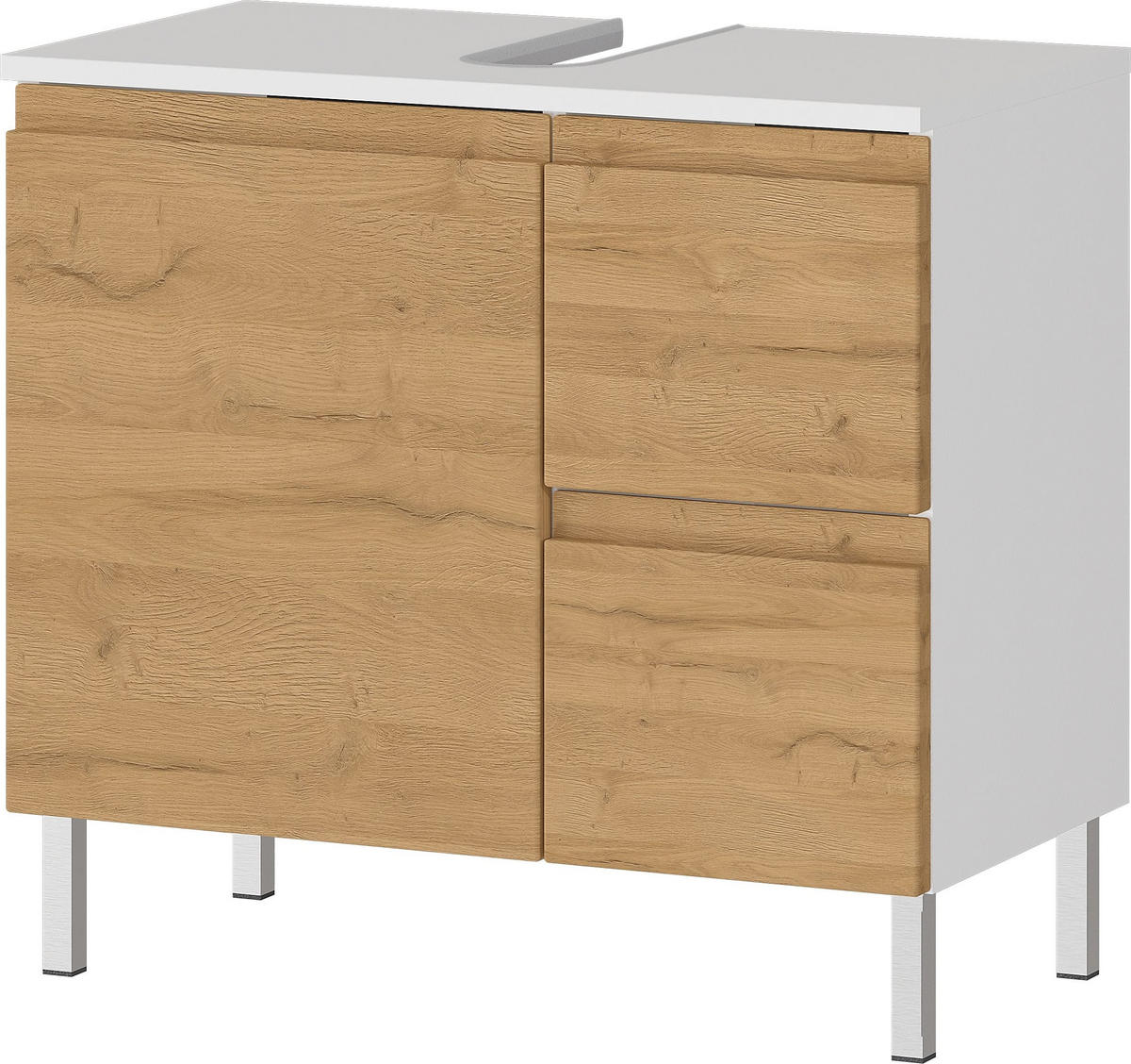 WASCHBECKENUNTERSCHRANK Weiß und Eiche Grandson 60x34x56 cm mit Chromfüßen VEER - Weiß, Holz/Metall (60/56/34cm) - KADIMA DESIGN