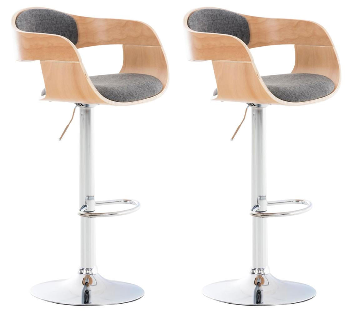 BARHOCKER 2er Set Stoff natura/hellgrau - Chromfarben/Eukalyptusholzfarben, Textil/Metall (50/88/48cm) - CLP