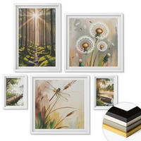WANDBILDER 5er-Set - 50x50 cm & 20x30 cm & 40x60 cm Weißer Rahmen - See, Wald, Boot, Morgennebel - Weiß, Kunststoff (40/60cm) - ArtPrintCave