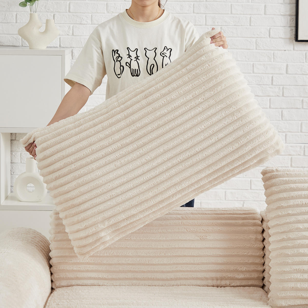 SCHLAFSOFA Cord Beige mit Fußstütze und Modulen - Beige, Textil (194/243cm) - WISHDOR