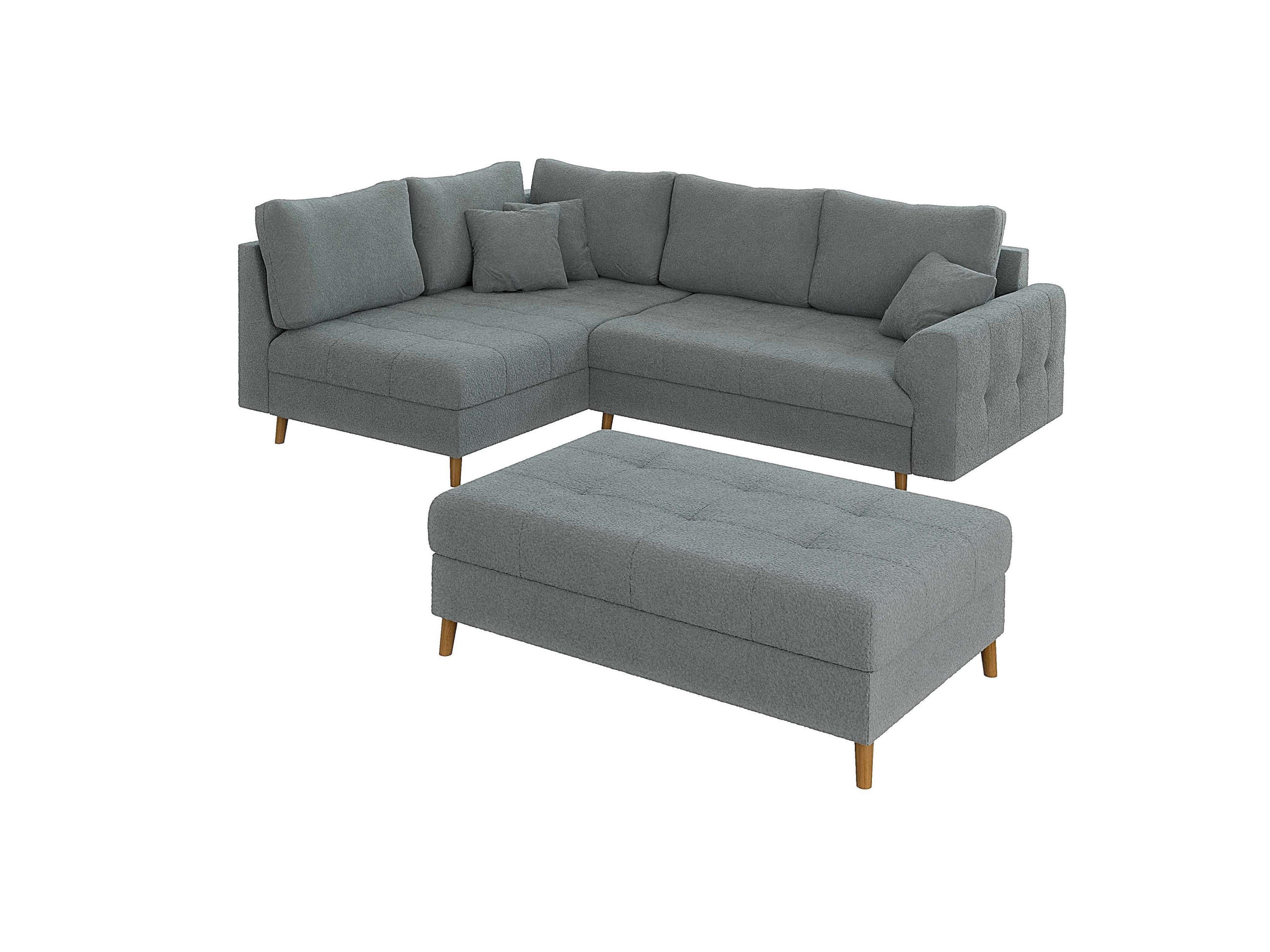 ECKSOFA inkl. Hocker Henrik Grau Boucle - Ottomane links - Braun/Grau, Holz/Textil (231/161cm) - S-Style Möbel