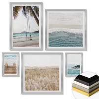 WANDBILDER 5er Set - 50x50 cm & 20x30 cm & 40x60 cm Silberner Rahmen - Treppe, Strand, Meerblick, Schaukel - Silberfarben, Kunststoff (40/60cm) - ArtPrintCave