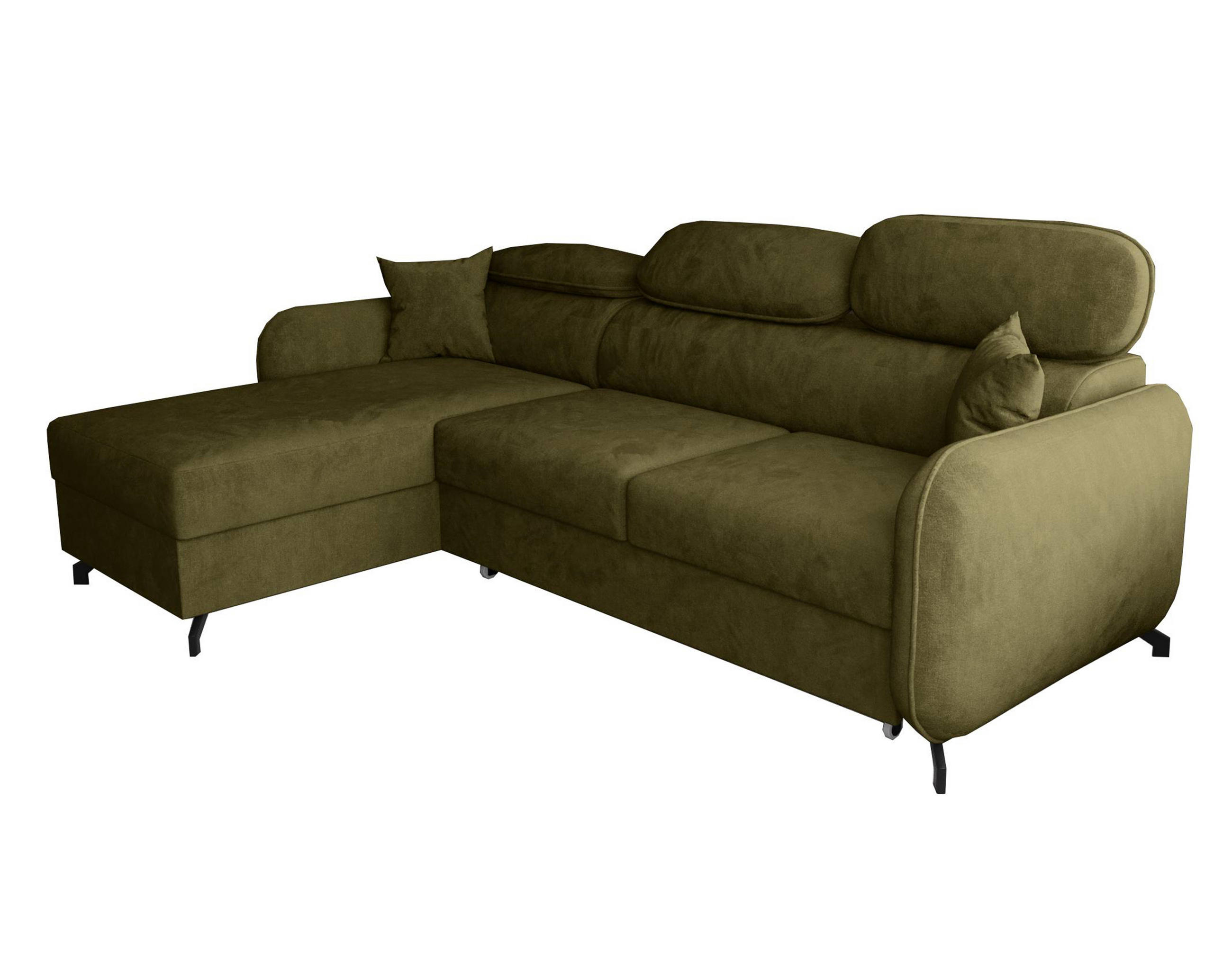 ECKSOFA L Form Ribella 5 Olivgrün 265/180/100 cm Links mit Schlaffunktion - Schwarz/Grün, Textil/Metall (180/265cm) - AX Living