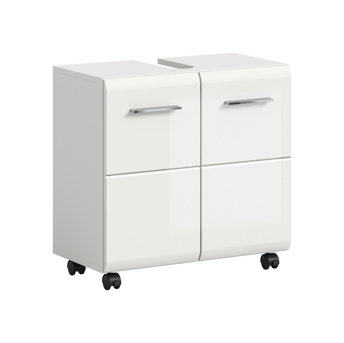 WASCHBECKENUNTERSCHRANK auf Rollen ICE (B/H/T: ca. 60/58/30 cm) in Weiß/weiß hochglanz - Weiß, Holzwerkstoff (60/58/30cm)