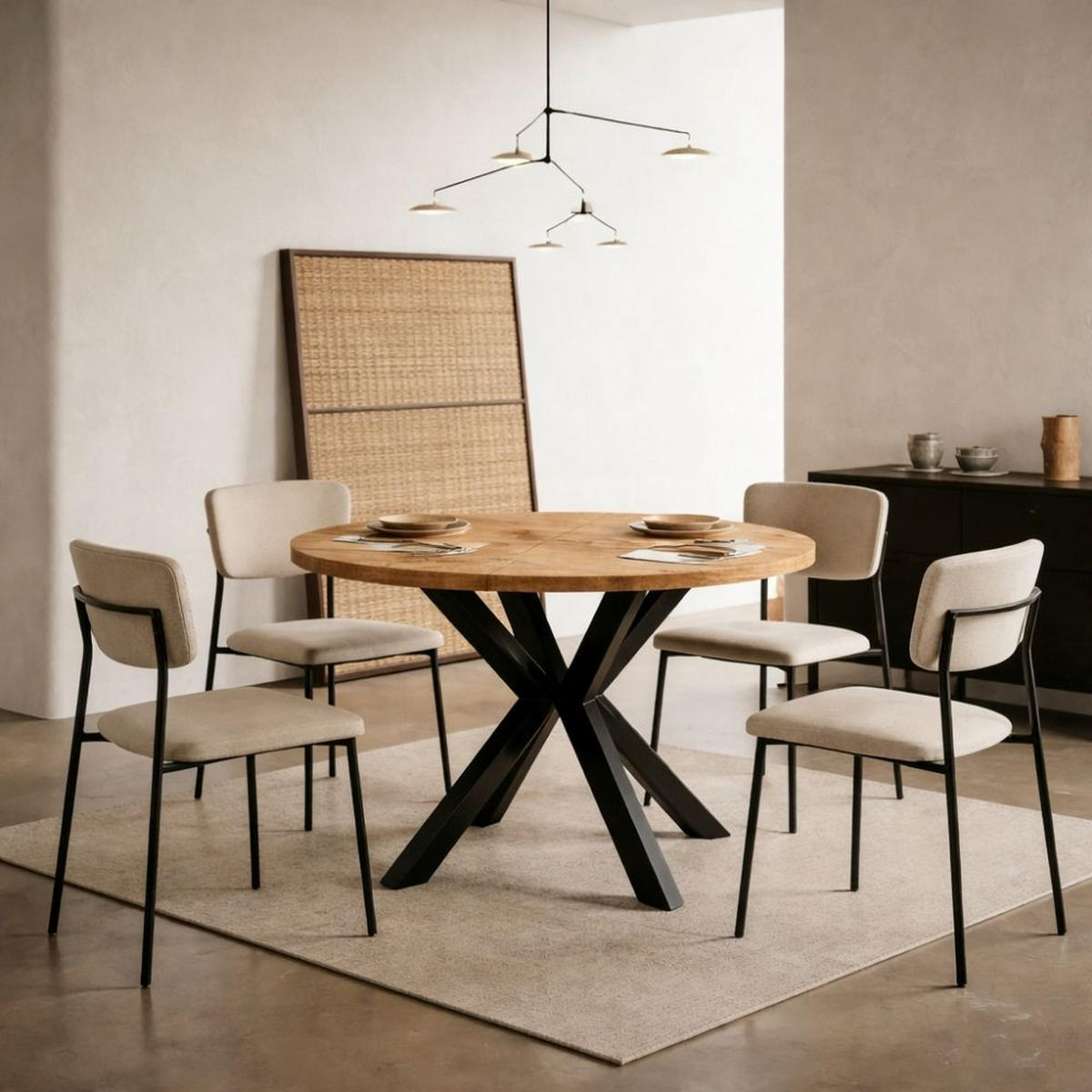 ESSTISCH RAL mit Holzbeinen, Durchmesser: 100 / 200 cm Eiche Lancelot / Schwarz - Eichefarben/Schwarz, Holz (100/200/77cm) - Dekori_Interiors