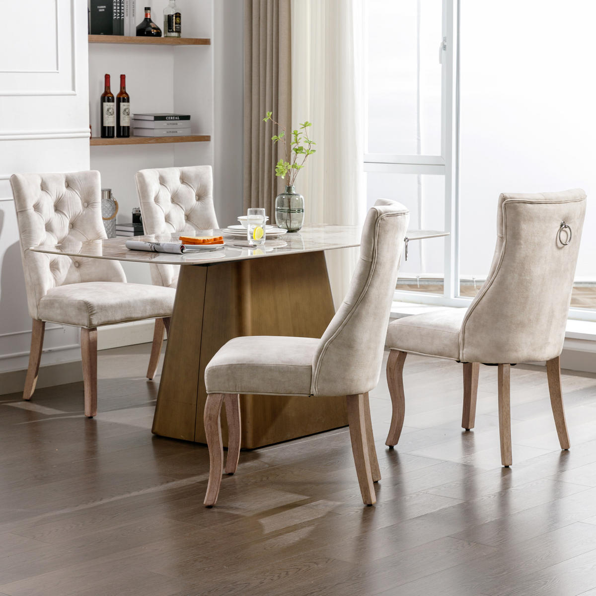ESSZIMMERSTUHL 4er-Set Samt mit Knopfsteppung ca. 51 cm hellbeige - Beige, Holz (51/97/51.2cm) - Meubliv