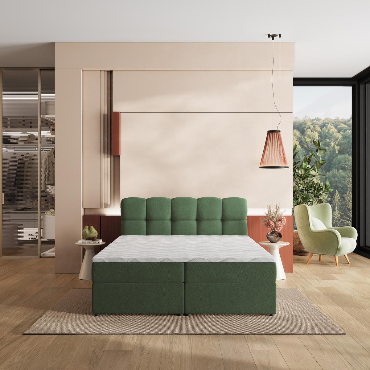 POSTEL Boxspring MERU 180x200 cm Zelená - zelená barva, kompozitní dřevo/textil (180/200cm) - MASSENO