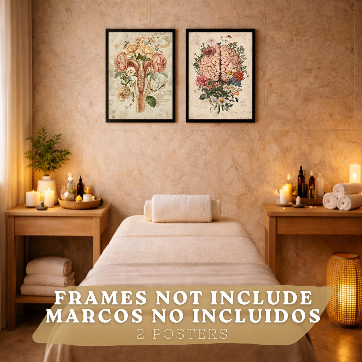 POSTER Set aus 2 Weibliche Anatomie Drucke und Wandbilder mit Gehirn und Gebärmutter Botanischer Retro Vintage Floraler Stil Größe Rahmenlos A4 - Klar, Papier (21/29.7/3cm) - Nacnic