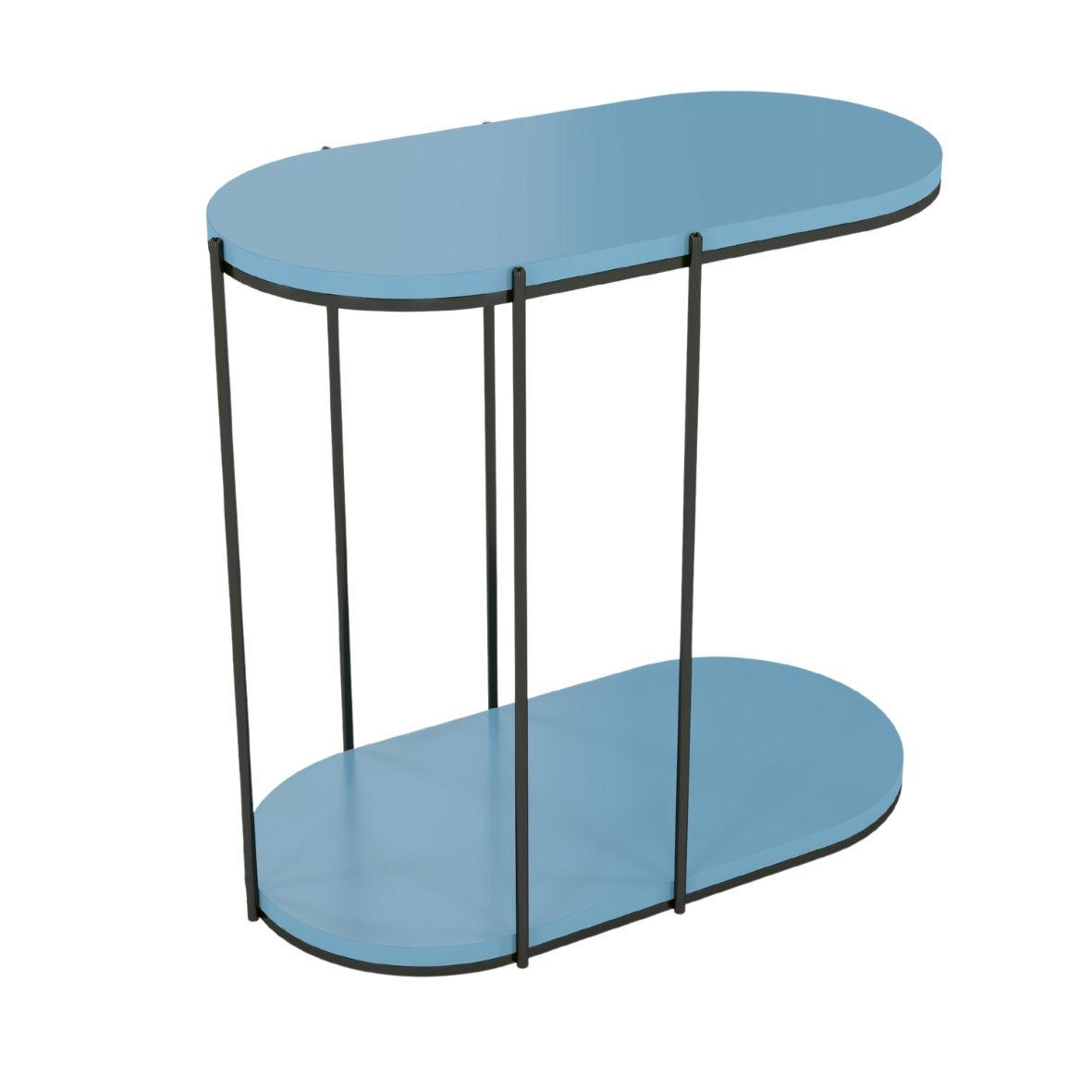 BEISTELLTISCH Loco, Ovaler Tischplatte x 2 mit Schwarz Metallgestell / Blau - Pastellblau/Schwarz, Holzwerkstoff/Metall (34/64/60cm) - Skandica