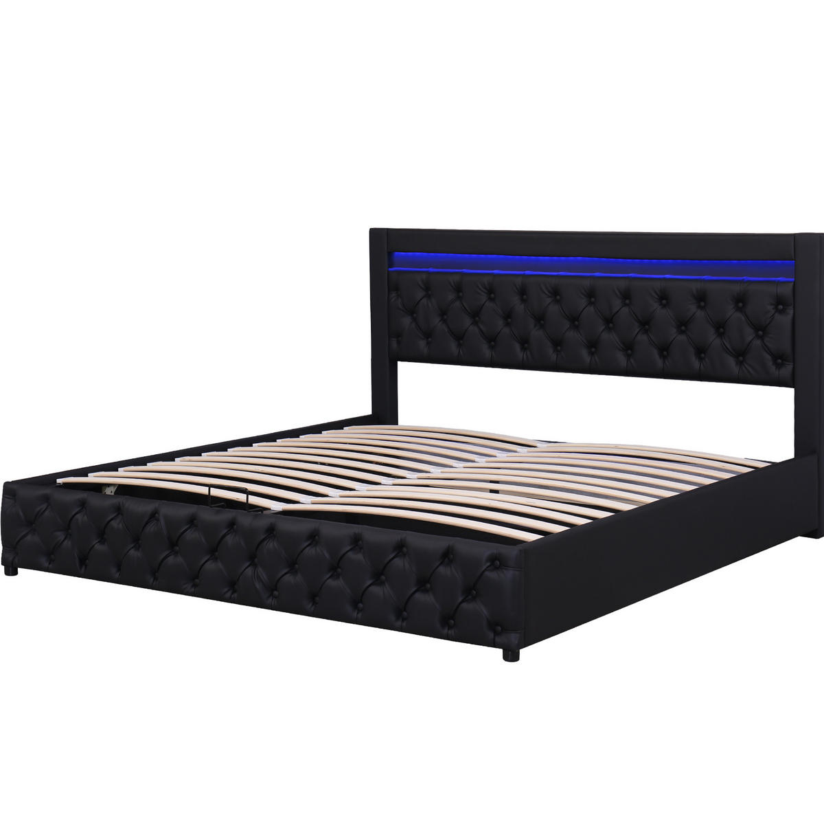 POLSTERBETT mit Bettkasten und LED 160x200 cm PU Schwarz - Schwarz, Metall (160/200cm) - Meubliv