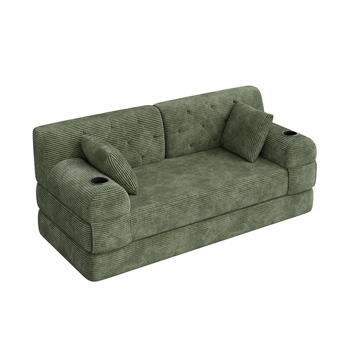 2-SITZER-SOFA – Cord, Metallrahmen, Becherhalter, kompakt, Grün - Grün, Textil (80/81/168cm) - KOMHTOM