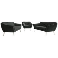 SEDACIA ZOSTAVA 3+3+1 PIRS - Tmavosivá Štruktúrovaná látka - Biele nohy - biela/grafitová, kompozitné drevo/textil (180/75/74cm) - MKS