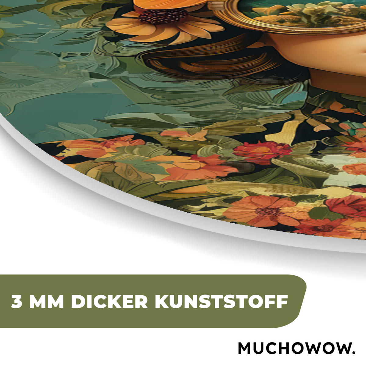 WANDBILD Frau - Blumen - Schmetterlinge - Natur - Vintage 60x90 cm - Petrol, Kunststoff (60/90cm) - MuchoWow