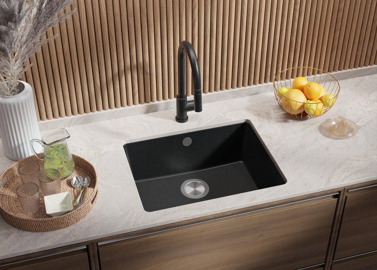 UNTERBAUSPÜLE GRANIT Venedig Easy, 2-er set Anthrazit 56/44 cm 1 Becken + Ablauf-Set ab 60er Unterschrank - Chromfarben/Anthrazit, Kunststoff (56/20/44cm) - Primagran