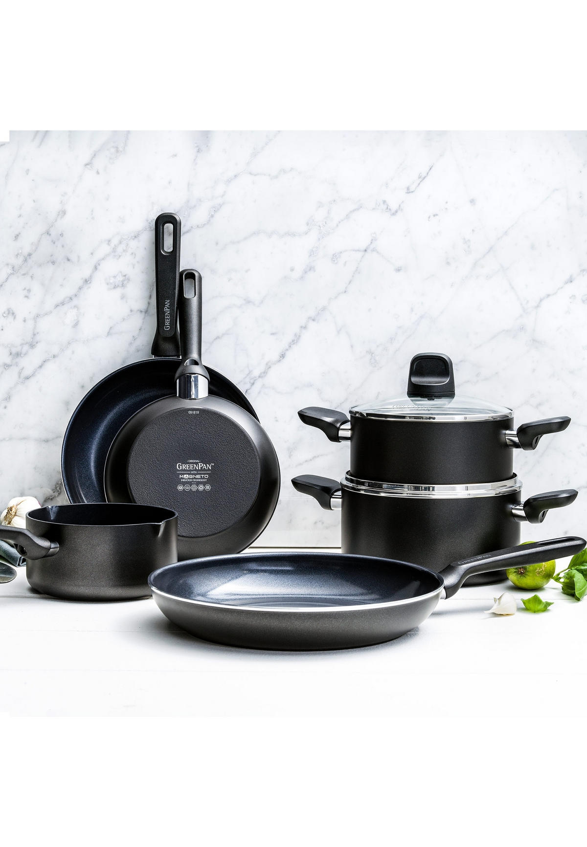 TOPF-SET Memphis 7er Set - Schwarz, Metall - GreenPan