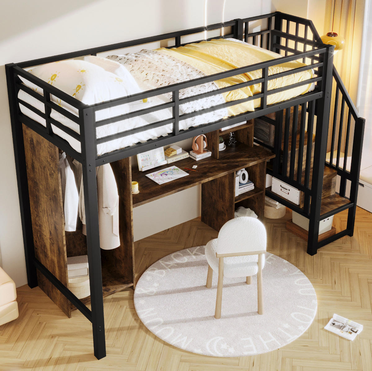 PATROVÁ postel 90/200 cm černá kovová s psacím stolem a úložným prostorem - černá, kov (90/200cm) - OKWISH