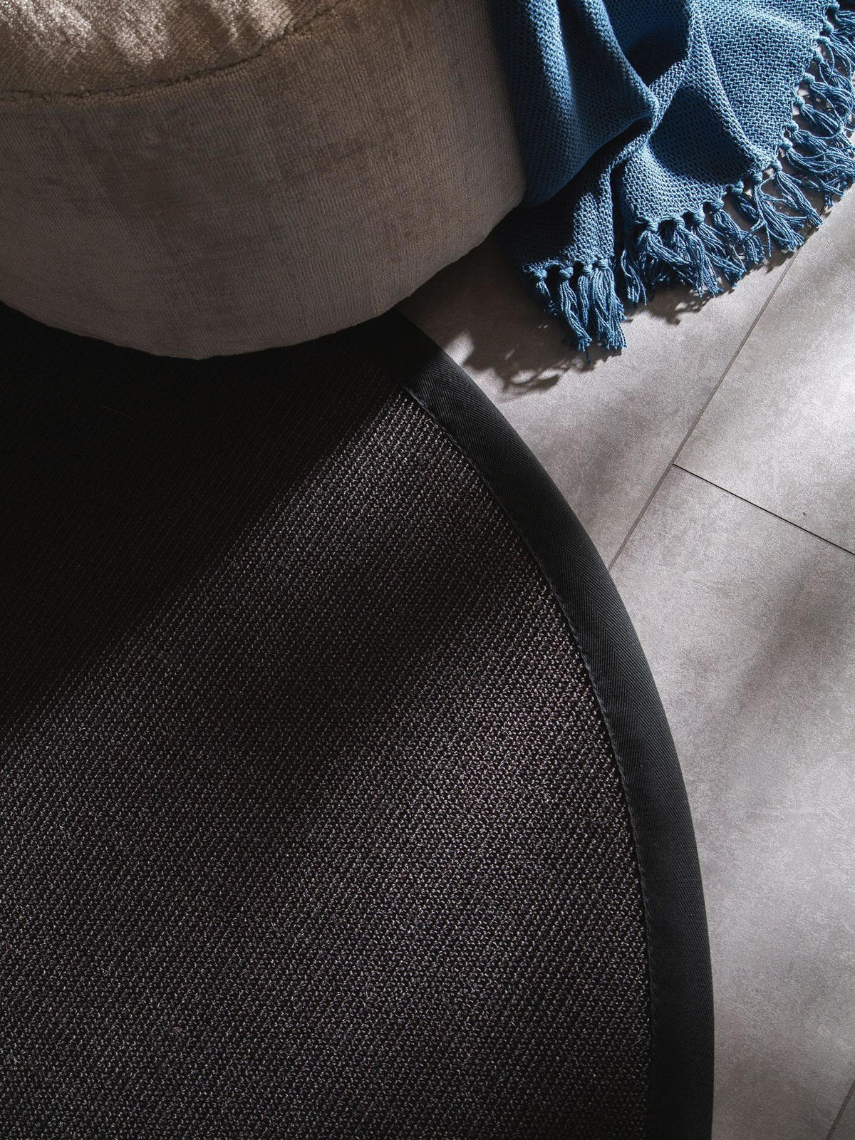 SISALTEPPICH Sana Schwarz ø 200 cm rund - Schwarz, Naturmaterialen/Kunststoff (200/1cm) - KUNSTLOFT