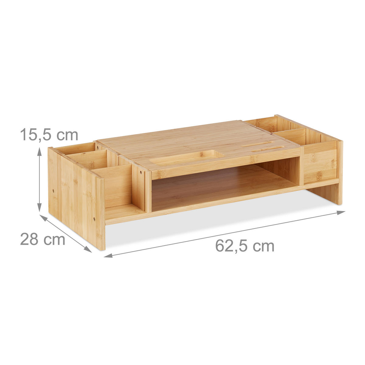 MONITORSTÄNDER Natur Bambus mit Fächern 62,5x28 cm - Hellbraun, Holz (28/62.5/15.5cm) - Relaxdays