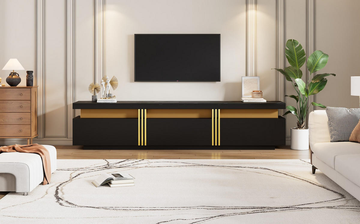TV-SCHRANK in schwarzer Marmor-Optik mit 3 Schubladen 200/40/42 cm - Schwarz, Holzwerkstoff (200/42/40cm) - Redom
