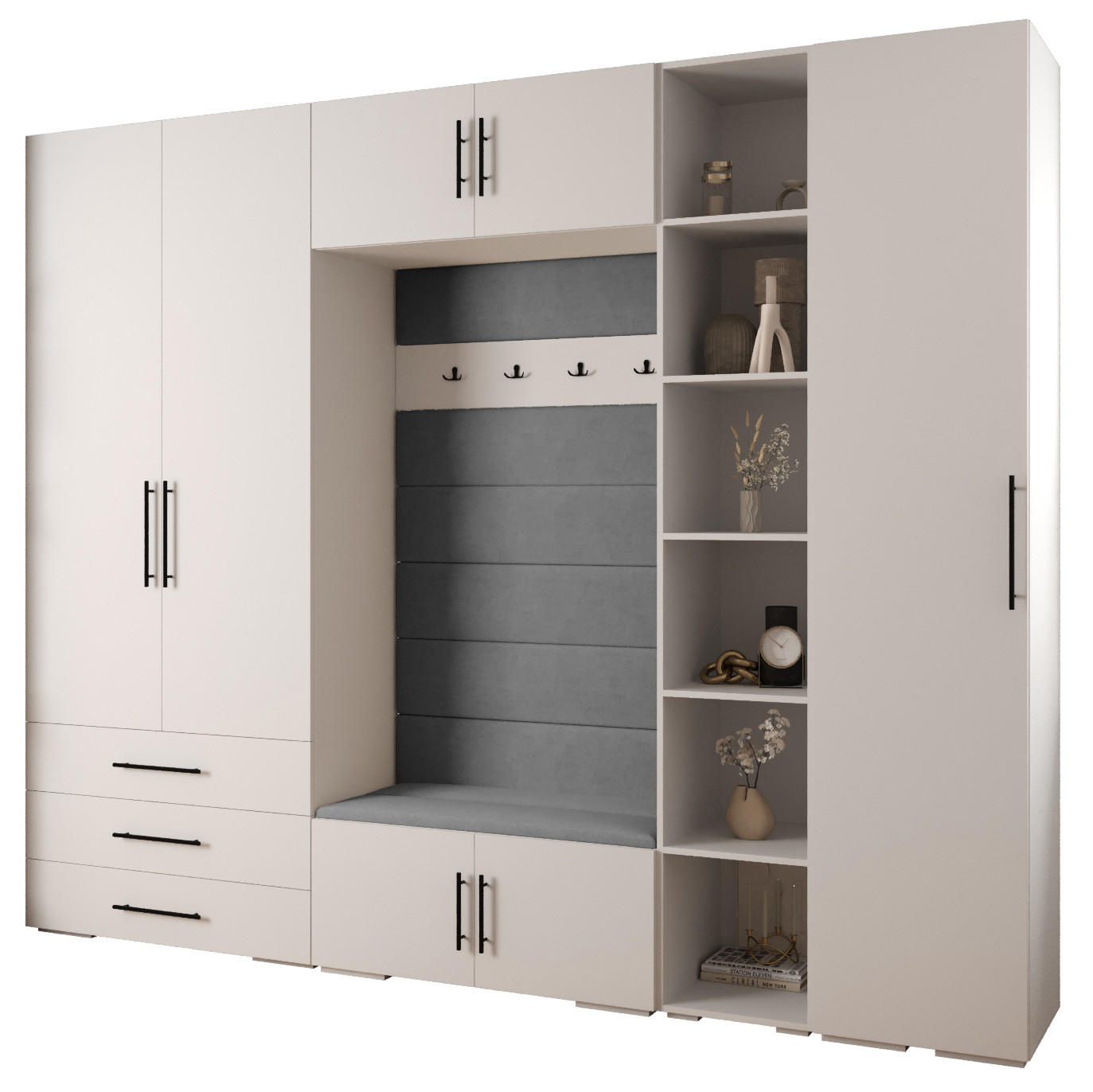 Abiks Möbel Garderoben-Set Weiß, Grau, Schwarz 290x236.7x47 cm