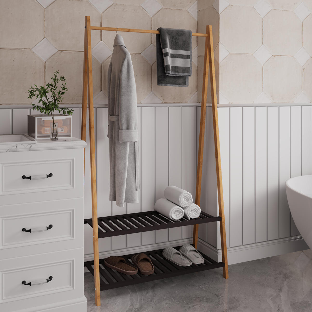 HOCHSCHRANK mit 2 offenen Fächern und Türen Bambus Natur - Braun, Holzwerkstoff (40/150/80cm) - Beauniv
