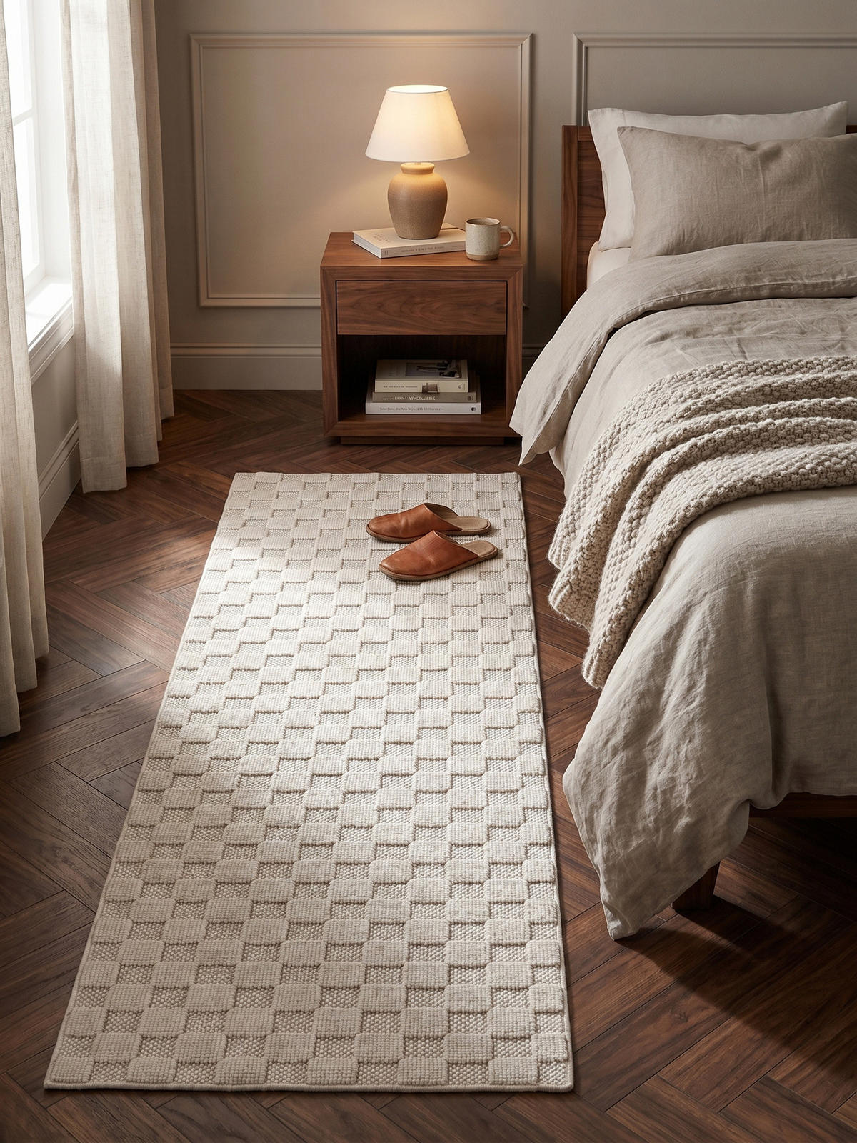 TEPPICH Flachgewebe LANGAU in Creme, mit Schachbrettmuster, 80 x 250 cm - Creme, Textil (80/250cm) - KADIMA DESIGN