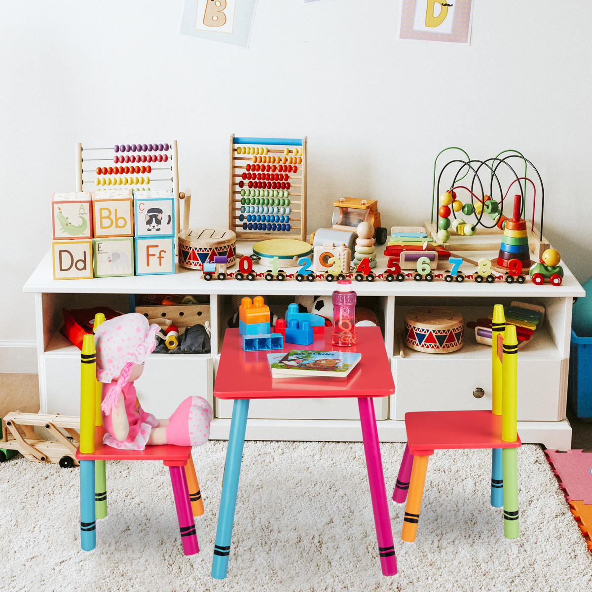 KINDERSITZGRUPPE - Rot, Holz/Holzwerkstoff (60/44.5/40cm) - Relaxdays