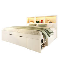 POLSTERBETT 140x190 cm in Weiß mit LED, USB-C & beweglichem Nachttisch - Weiß, Holzwerkstoff (140/190cm) - Modfu