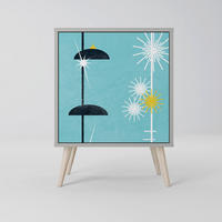 SIDEBOARD PATHS TO HAPPINESS, Grau, 57,5x42x77,5 cm, Schräge Buchenholzfüße - Buchefarben/Multicolor, Holzwerkstoff/Buchenholz (57.5/77.5/42cm) - SpaceRebels