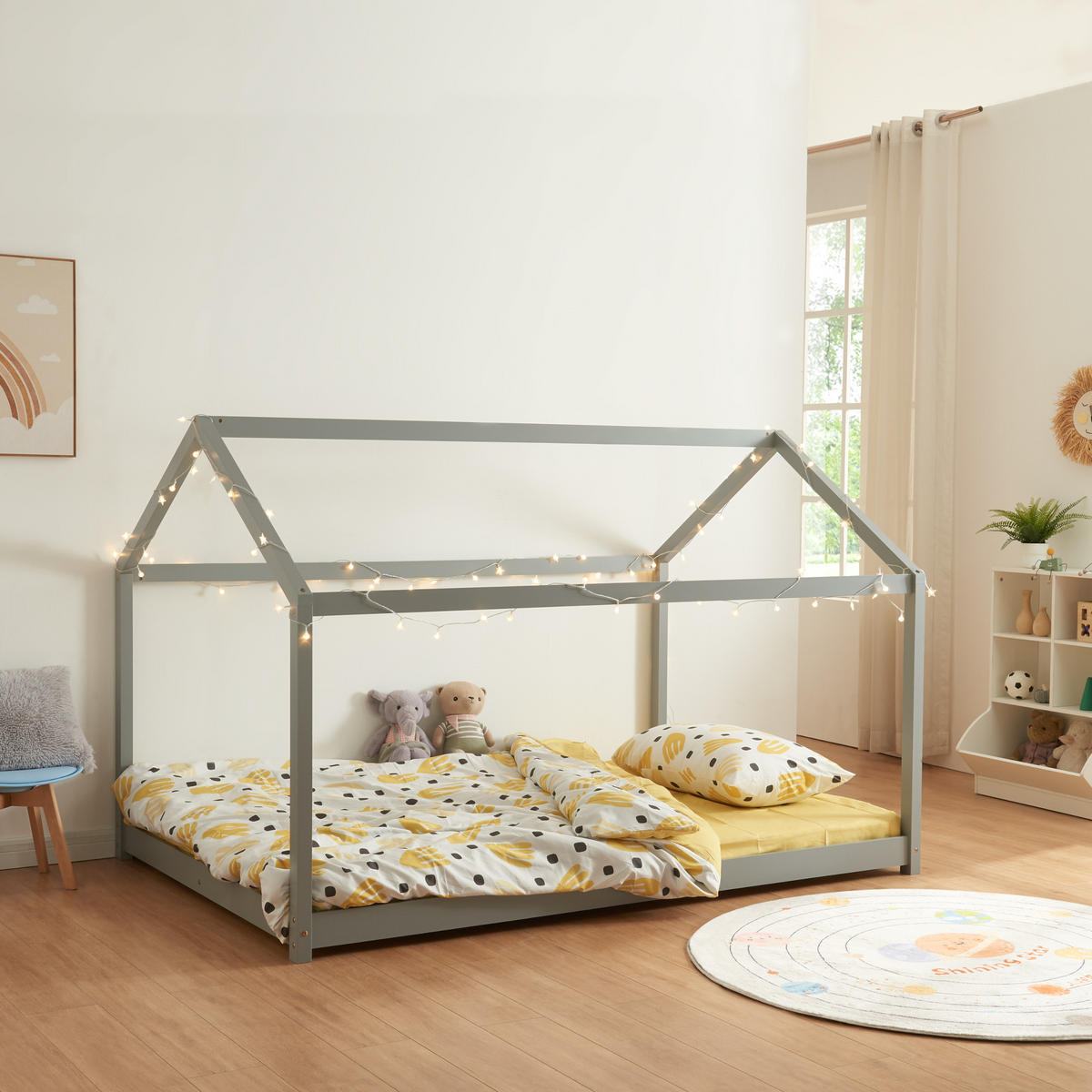 HAUSBETT Cerro - Grau, Holz (140/200cm) - [en.casa]