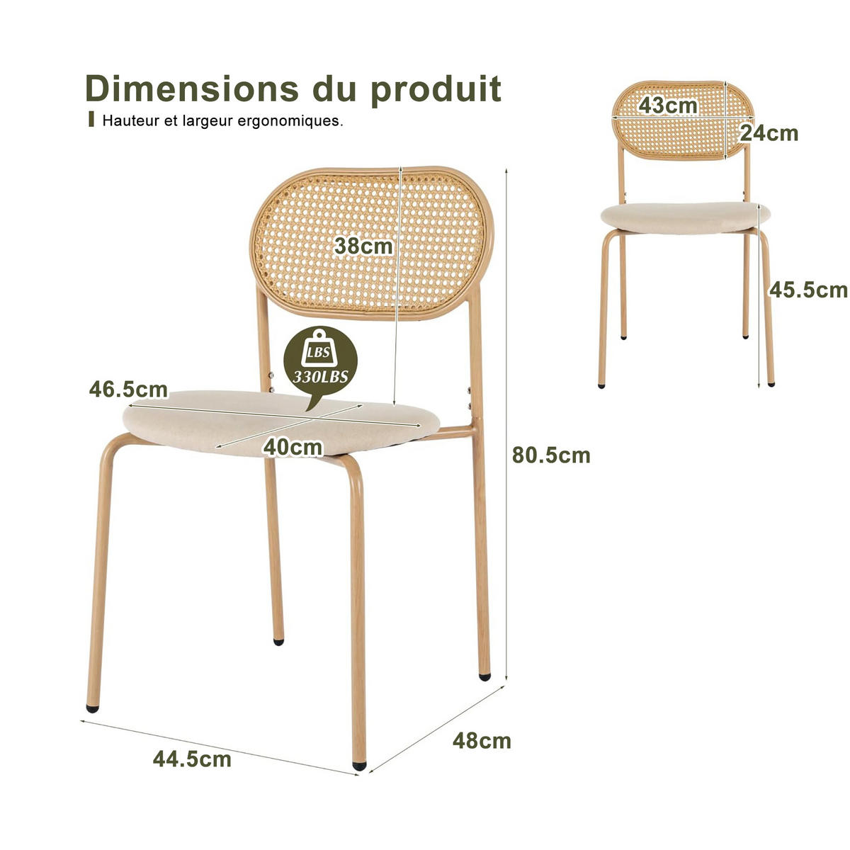 ESSZIMMERSTÜHLE 2er-Set Rattan Mit Metallbeinen Holzfarbe - Braun, Holz (46.5/80.5/40cm)