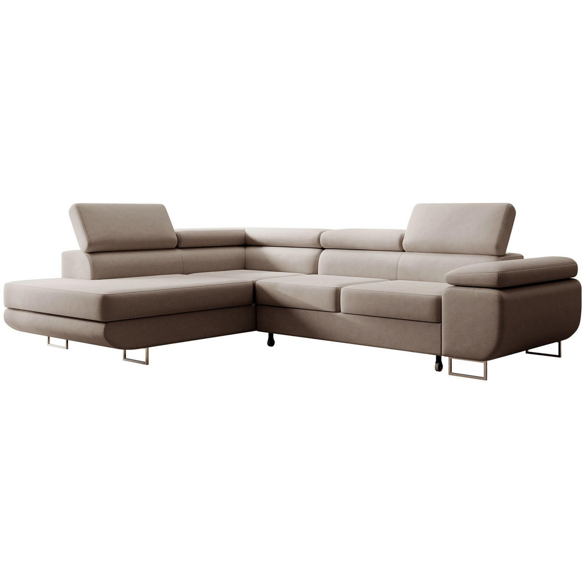 ECKSOFA Stevil Beige Velours - Beige/Silberfarben, Textil/Metall (275/203cm) - Selsey