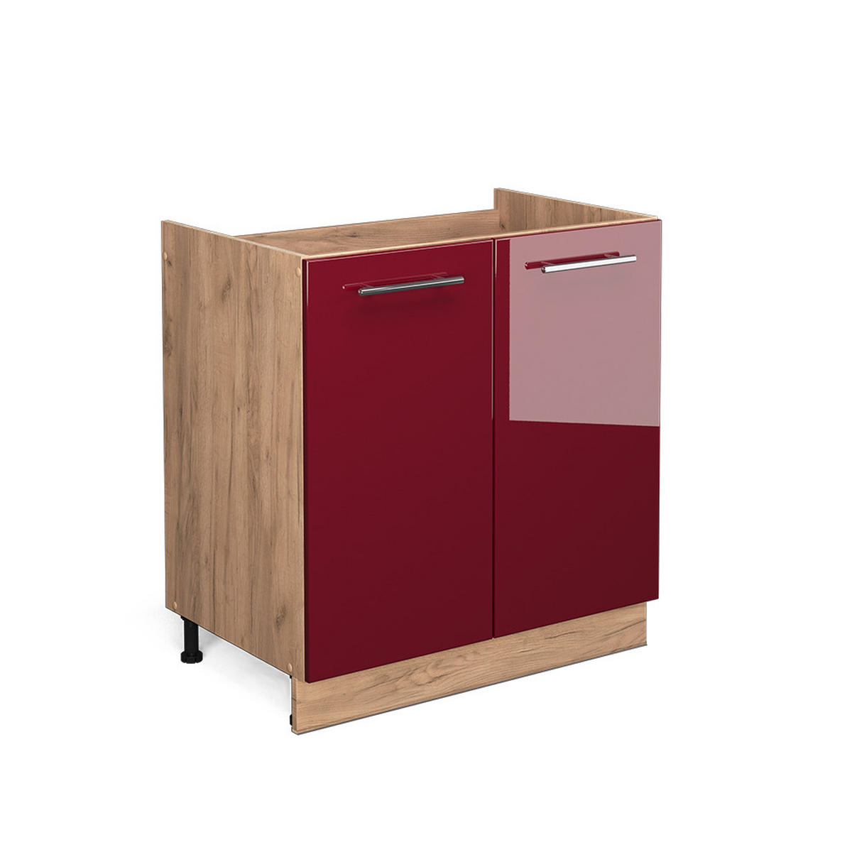SPÜLENUNTERSCHRANK Fame-Line Bordeaux Hochglanz 80 cm ohne AP - Honigeiche/Bordeaux, Holzwerkstoff (80/82/51.6cm) - Vicco