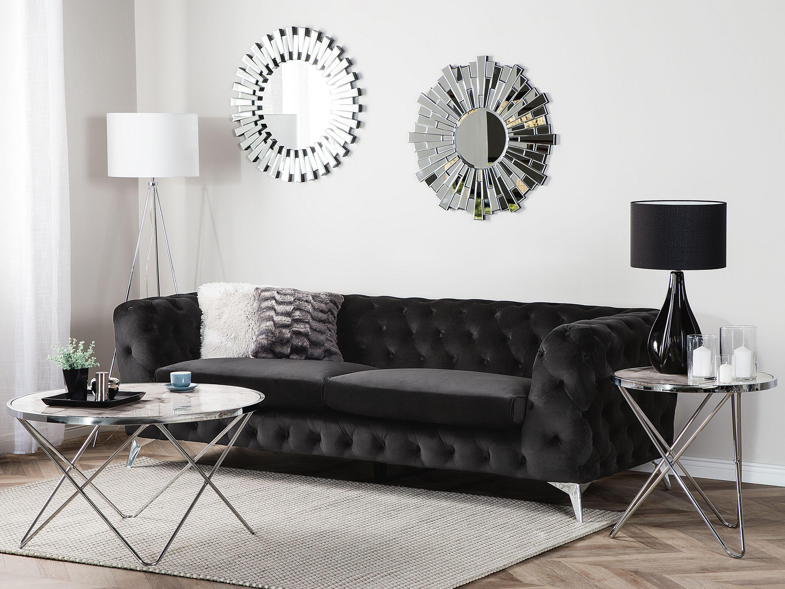 3-SITZER-SOFA Samtstoff Schwarz Sotra - Schwarz, Textil (224/70/85cm) - Beliani