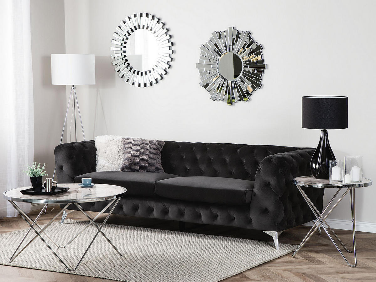 3-SITZER-SOFA Samtstoff Schwarz Sotra - Schwarz, Textil (224/70/85cm) - Beliani