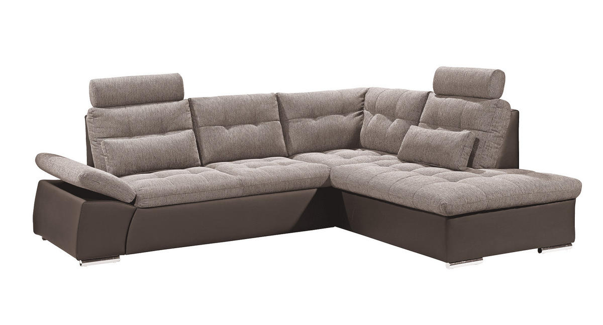 ECKSOFA mit Schlaffunktion, Armlehnfunktion und Kopfstützen - Chromfarben/Beige, Textil (219/260cm) - ed exciting design